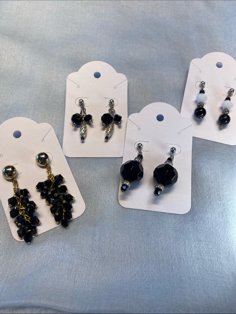 Bead Earrings! Black with white/silver/gold accents. 4 pairs!